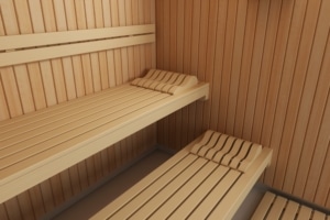 Interior de una sauna con dos bancos